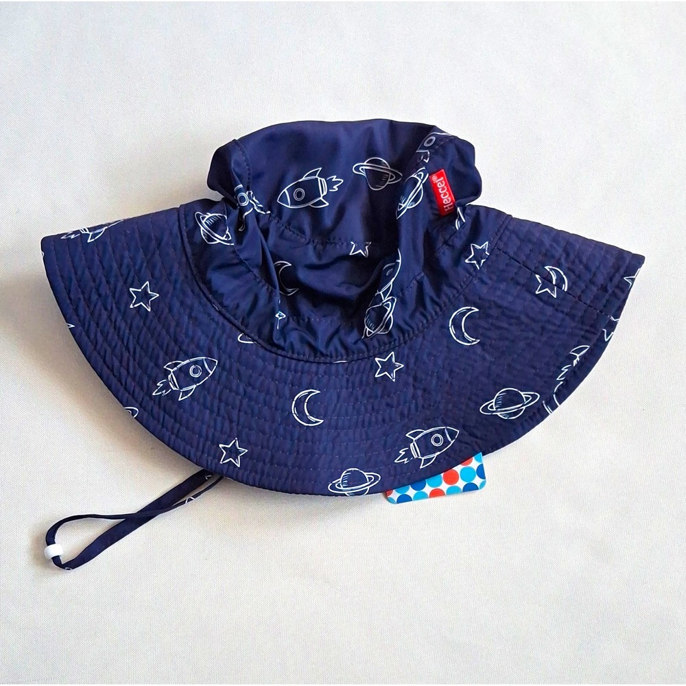 Heccei DryShade Baby Sun Hat Wide Brim Chin Strap 6-24M Blue Space